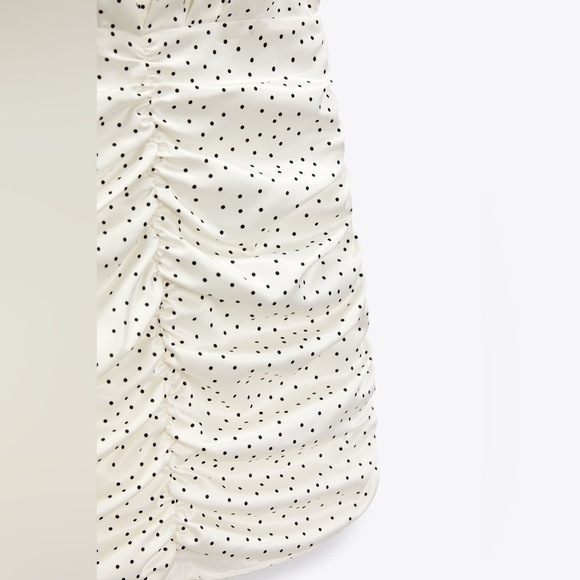 NEW Zara Satin Draped Black & White Polka Dot Halter Dress with Ruched Bottom - Picture 8 of 14